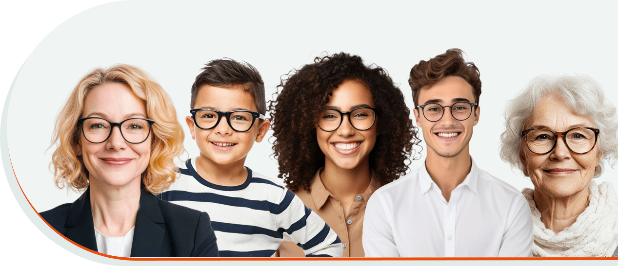 Enfants, adultes et aînés avec des lunettes en clinique visuelle